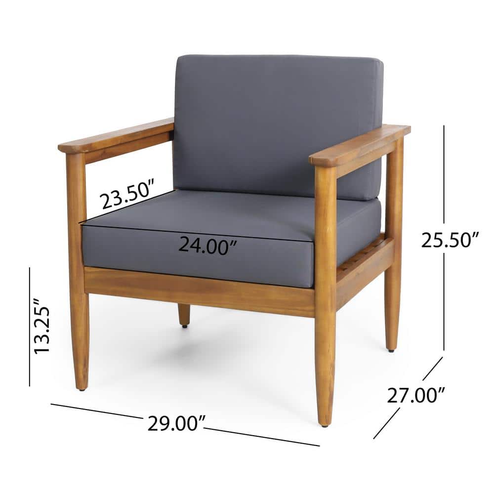 Teak Brown Acacia Wood Outdoor Lounge Chair with Dark Grey Cushions