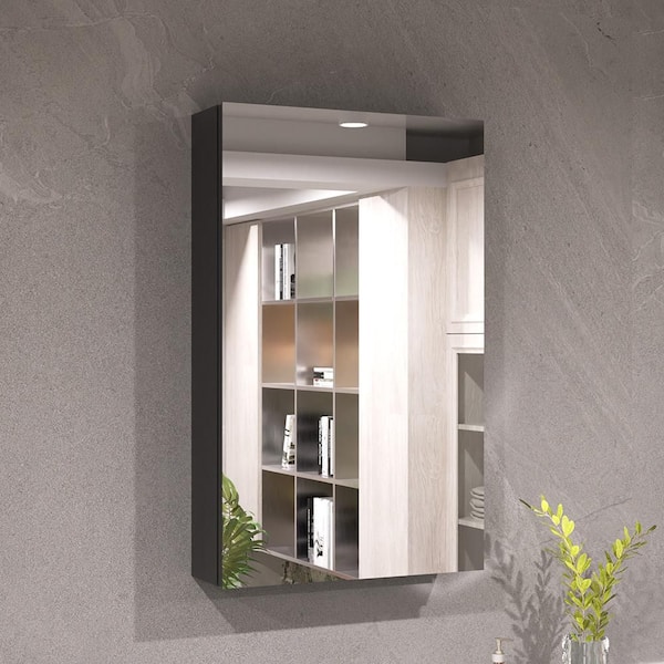 Keen 15 in. x 24 in. Framless Recessed or Surface-Mount Rectangular Aluminum Medicine Cabinet with Mirror in Matte Black