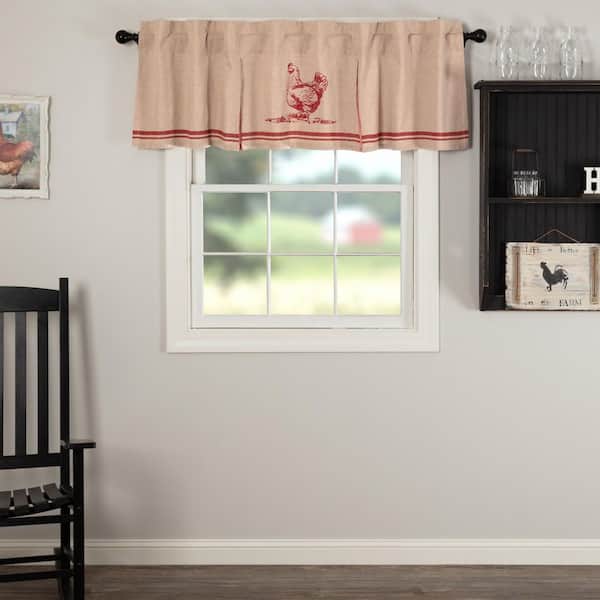 VHC BRANDS Sawyer Mill Chicken 72 in. L x 20 in. W Pleated Cotton Valance in Country Red Khaki