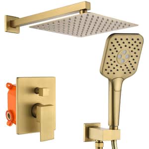 Pardo 3-Spray Patterns with 1.8 GPM 9.8 in. Wall Mount Dual Shower Heads with Handheld Shower in Brushed Gold