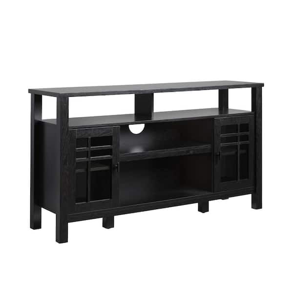 Traditional Black Wood 58 in. Sideboard with Windowpane Glass Doors