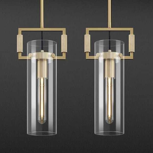 Modern Kitchen Island Pendant Lighting, 2-Light Gold Pendant Light with Glass Shade, Gold Pendant Light