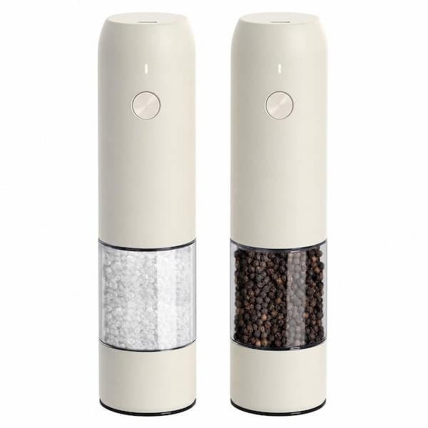 2-Pack Buttercream Refillable Electric Salt and Pepper Mill with USB Rechargeable, Adjustable Coarseness and LED Light