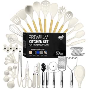 Khaki, 50-Piece Set of Silicone Kitchen Utensils, Complete Kitchen Set, Premium Silicone Cooking Utensils