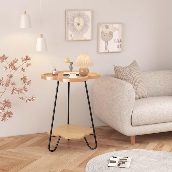 Unbranded 18.9 in. Natural Round Acacia Wood Accent Side Table Modern End Table Unique Sofa Side Table Small Coffee Table