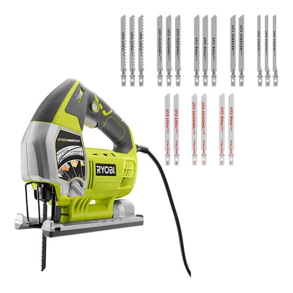 RYOBI JS651L1-A14AK201 6.1 Amp Corded Variable Speed Orbital Jig Saw with SPEEDMATCH Technology with All Purpose Jig Saw Blade Set (20-Piece) - 1