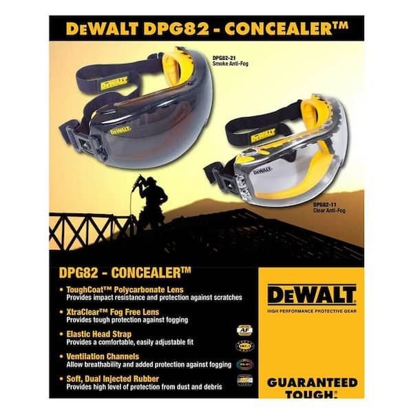 DEWALT DPG82 Concealer Safety Goggles with Clear Anti-Fog Lens for sale online 