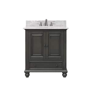 Thompson 31 in. W x 22 in. D x 35 in. H Vanity in Charcoal Glaze with Marble Vanity Top in Carrera White with Basin