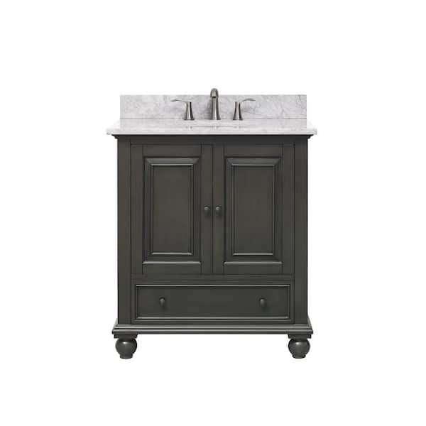 Avanity Thompson 31 in. W x 22 in. D x 35 in. H Vanity in Charcoal Glaze with Marble Vanity Top in Carrera White with Basin
