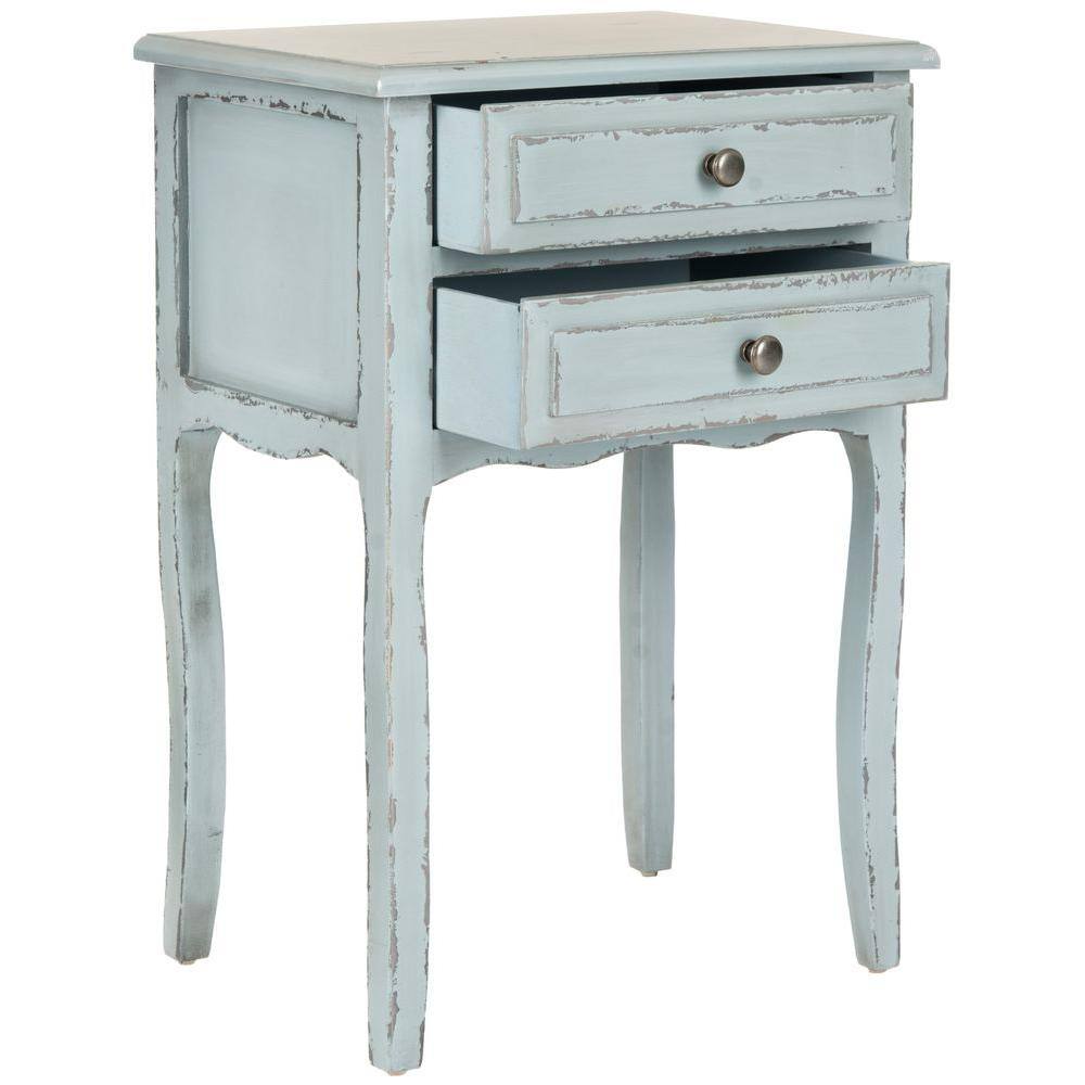 Lori Transitional Slate Blue Pine Wood End Table with Storage