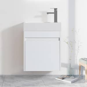 18.1 in. W x 10.2 in. D x 22.8 in. H Floating Wall Bath Vanity in White with Resin Single Sink and Top, Soft Close Door