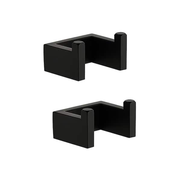 ATKING Double J-hook Robe/Towel Hook in Stainless Steel Matte Black (2-pack)