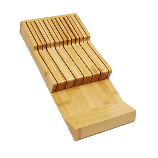 13-Knife In-Drawer Bamboo Knife Block Knife Storage Organizer with Two-Tier Design for Safe Easy Access