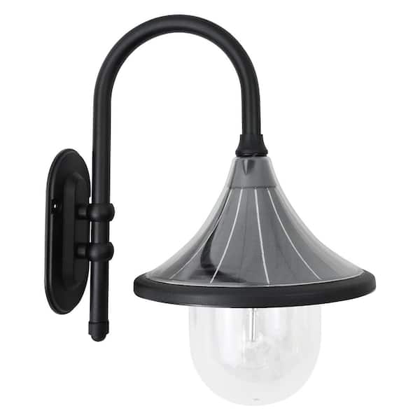 GAMA SONIC Plaza 1-Light Resin Black Solar Outdoor Weather Resistant Warm White Integrated LED Wall Sconce