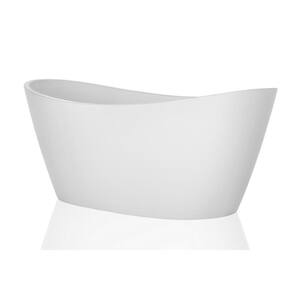 59 in. Acrylic Flatbottom Hourglass Freestanding Soaking Bathtub in White with Brushed Nickel Overflow and Drain