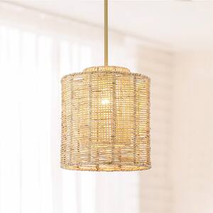 Isla 1-Light Brass Bohemian Pendant Light with Natural Abaca Woven Shade