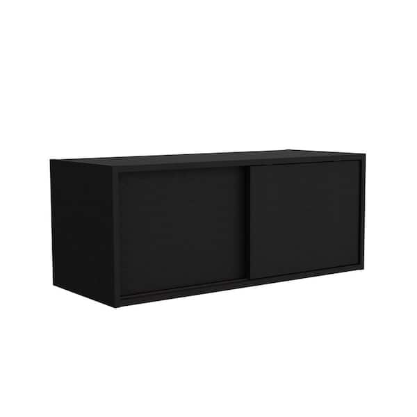 32 in. W x 13 in. D x 13 in. H Bathroom Storage Wall Cabinet in Black with 2 Sliding doors