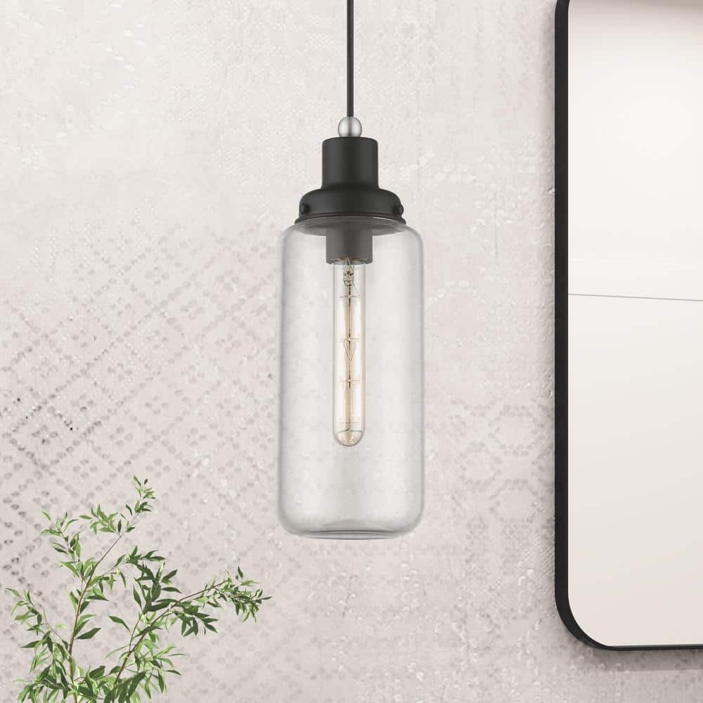 Black and Brushed Nickel Mini Pendant with Clear Glass Shade