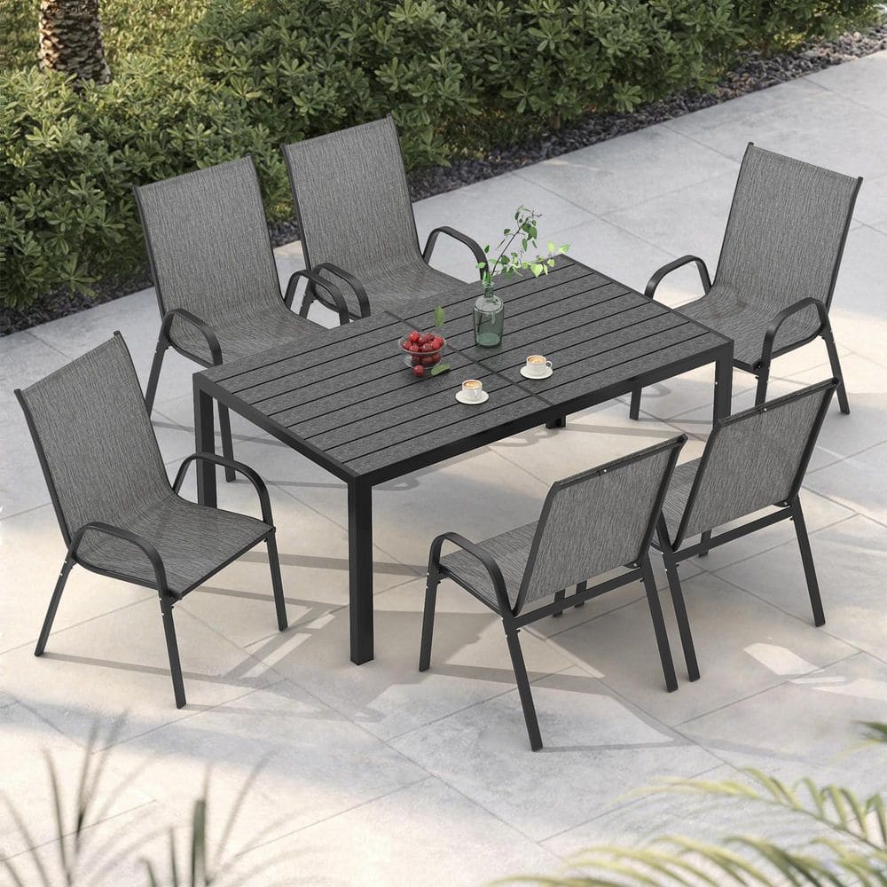 INNUMIA 7-Piece Metal Outdoor Dining Set with 6-Textilene