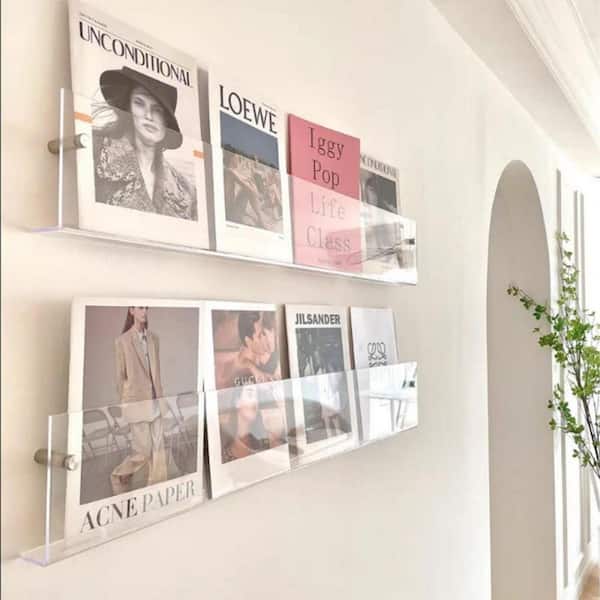 2 Pack Clear 23. 6 in. x 6 in. Plastic Wall Mount Magazine Rack