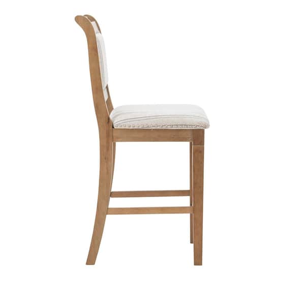 Kendra 26 in. Graywash High Back Wood Counter Stool with Fabric Seat