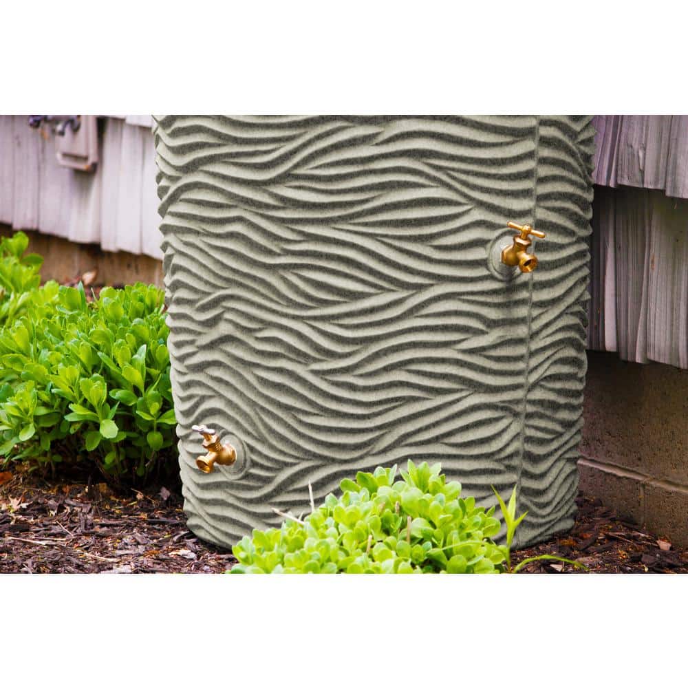 Sandstone Textured 65 Gallon Plastic Rain Barrel with Brass Spigots