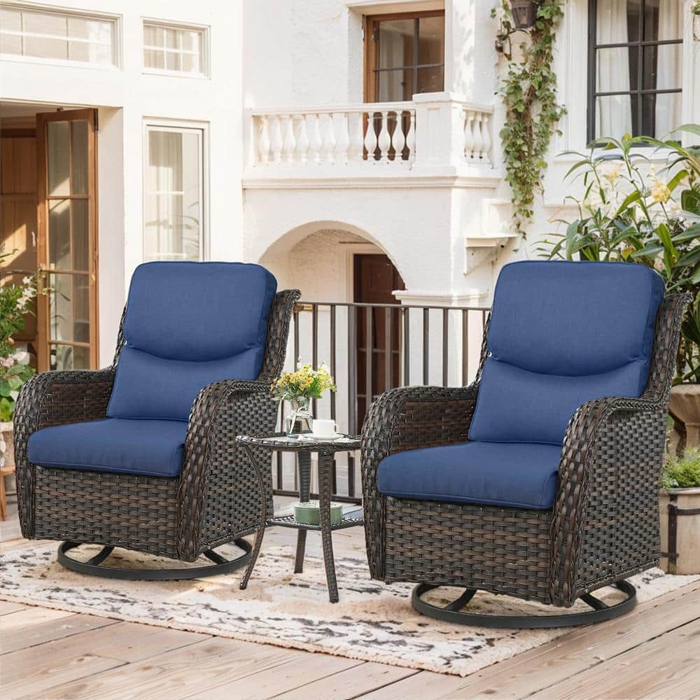 Opohoro Crescent 3-Piece Brown Wicker Swivel Outdoor Rocking