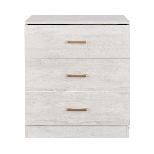 URTR Modern White Accent Storage Cabinet with 3-Drawer Wooden Frame Cabinet for Living Room Bedroom Assemble Require