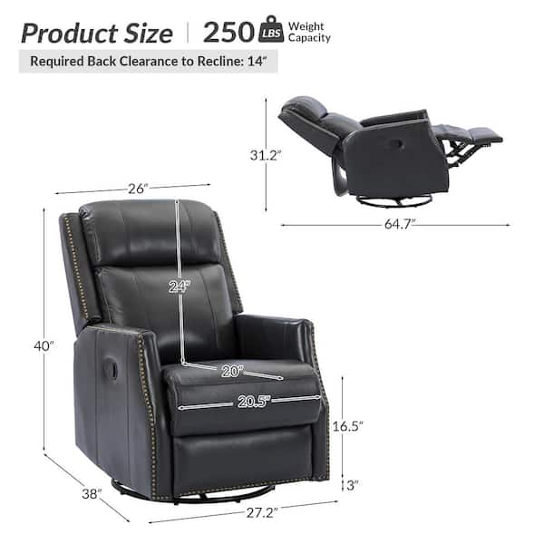 JAYDEN CREATION Joseph Black Genuine Leather Swivel Rocking Manual Recliner  with Straight Tufted Back Cushion and Curved Mood Arms RCCZ0827-BLK - The  Home Depot