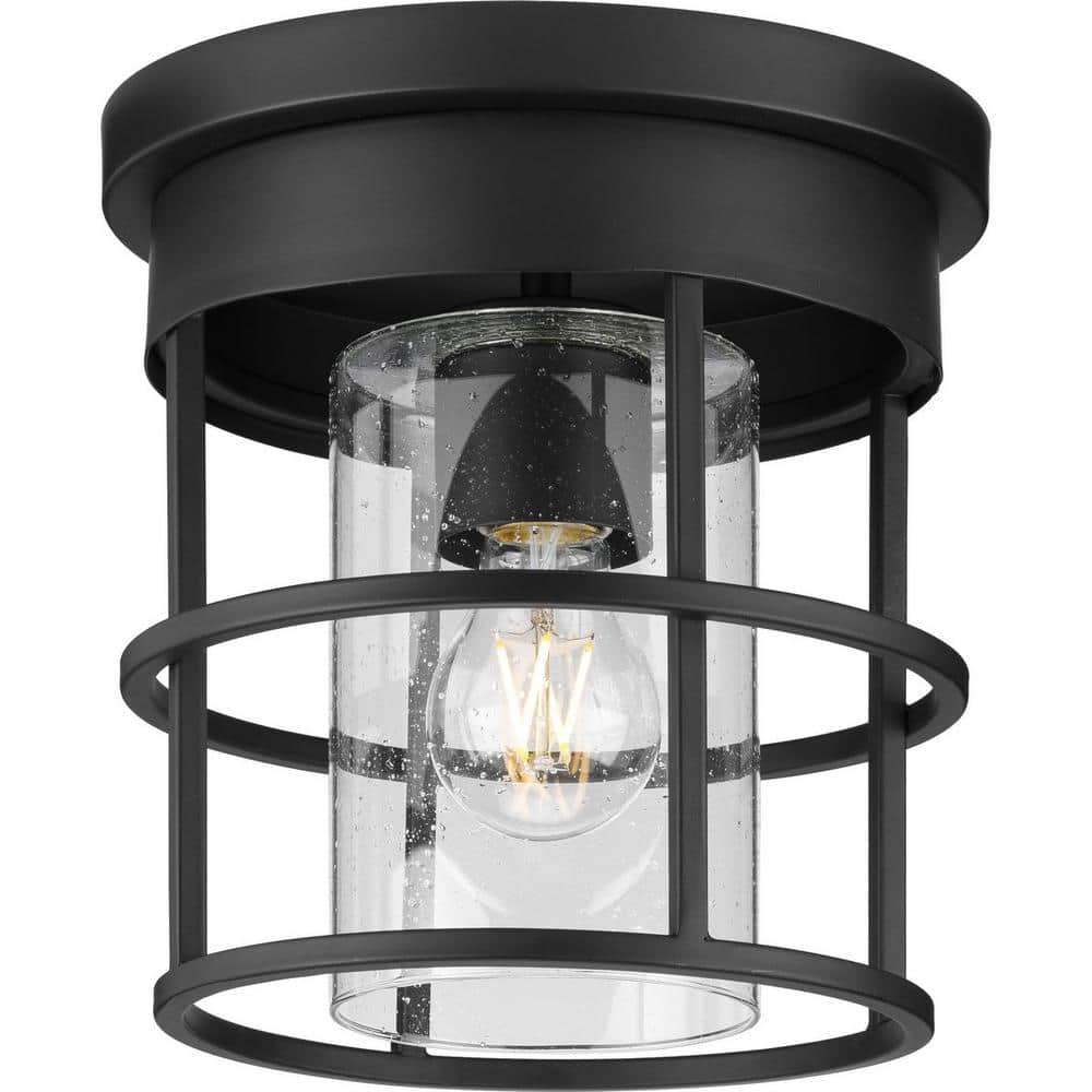Burgess Collection 9 in. 1-Light Matte Black Modern Farmhouse Flush Mount with a Clear Seeded Glass Shade price history on PriceWatchPro