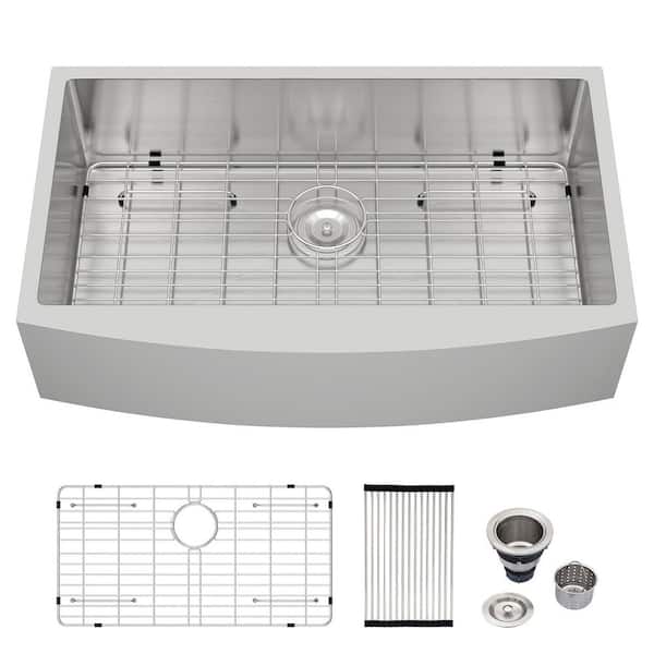 36 in. 16-Gauge Farmhouse Apron Front Single Bowl Stainless Steel Kitchen Sink with Bottom Grid and Strainer