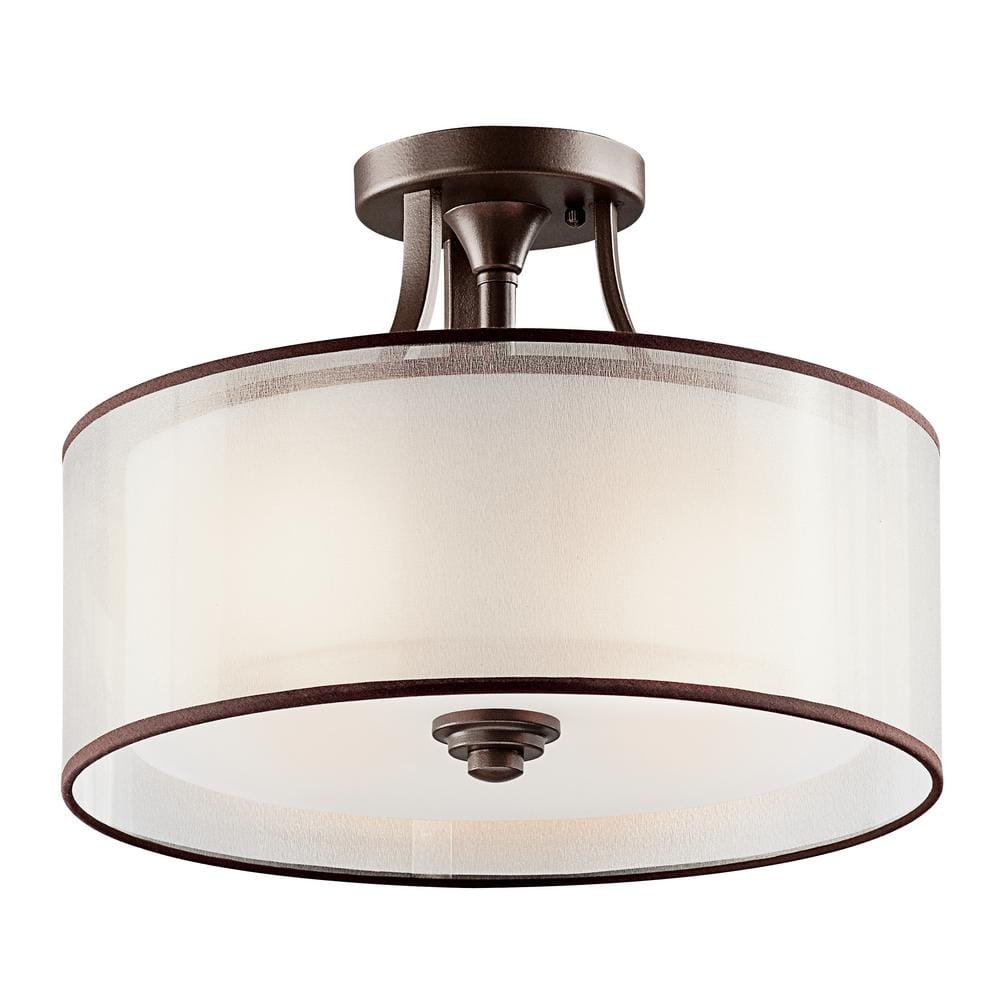 Lacey 15" Bronze and White Drum Semi-Flush Mount Light