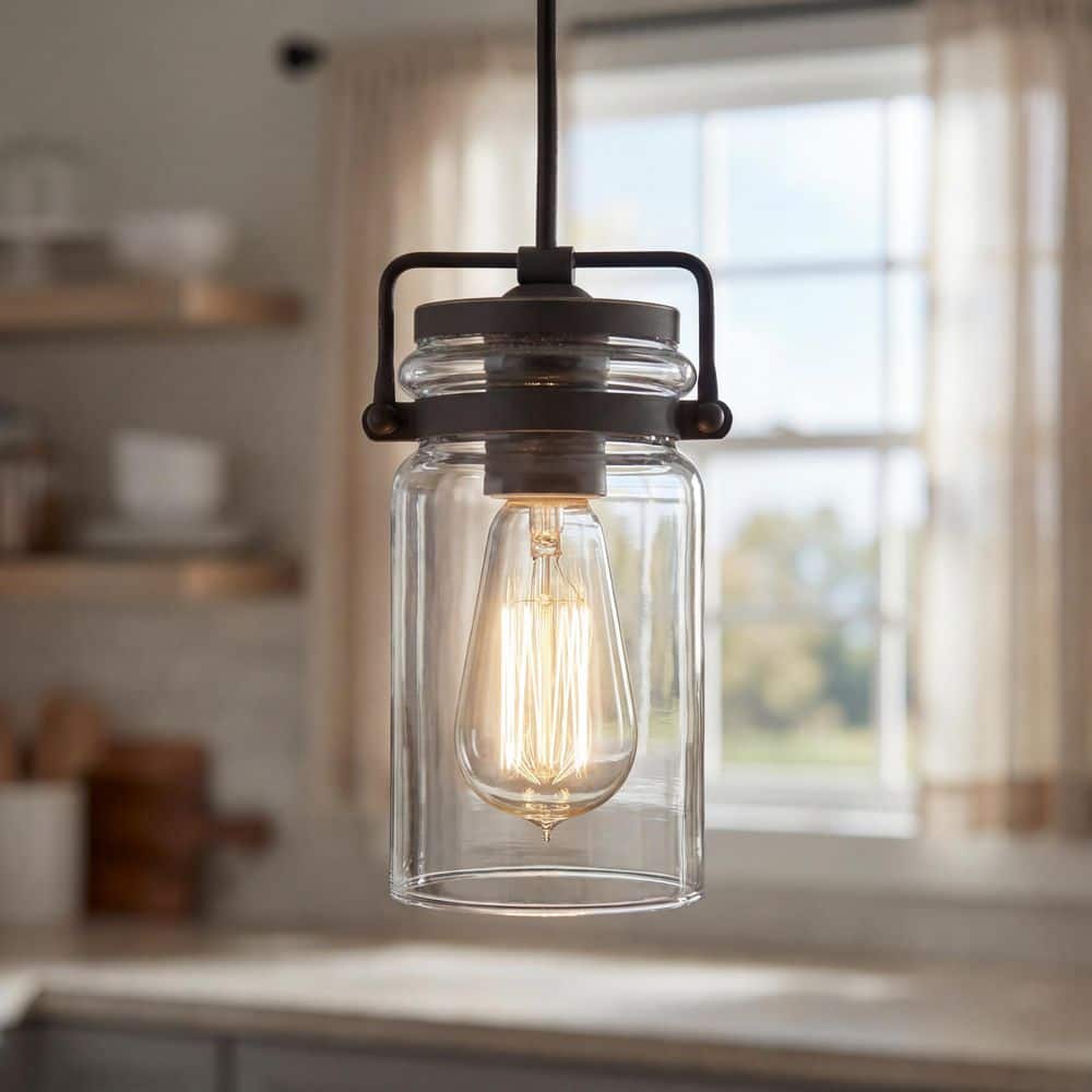 KICHLER Brinley 1-Light Olde Bronze Vintage Industrial Mason Jar