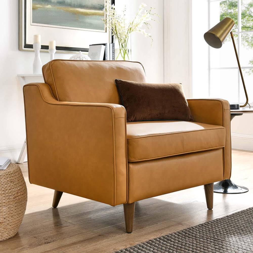 Modway Impart Modern Genuine Leather Upholstered Armchair in Tan