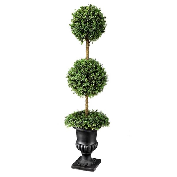 Double Ball Wreath Base 54 in. Green Boxwood Artificial Topiary in Urn Pot