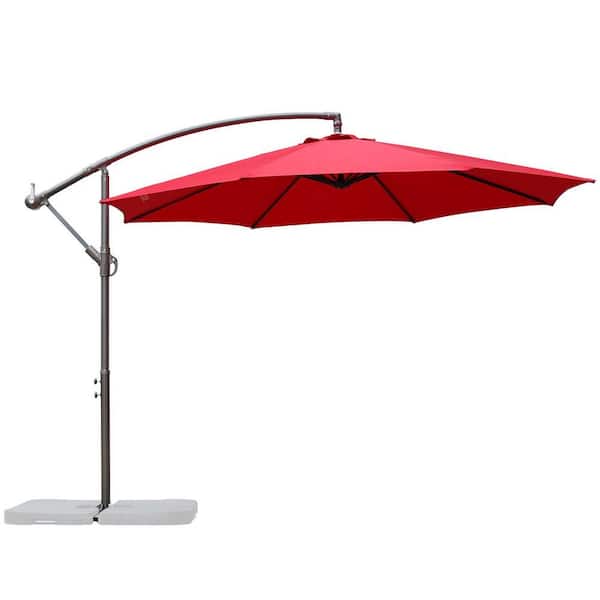 Maincraft 9.8 ft. Iron Patio Cantilever Umbrella with Cross Base in Wine Red