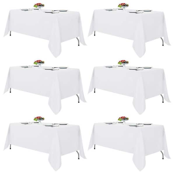 70 in. W x 120 in. L Classic White Solid Pattern High-Density Polyester Fabric Rectangular Table Cover (Set of 6)
