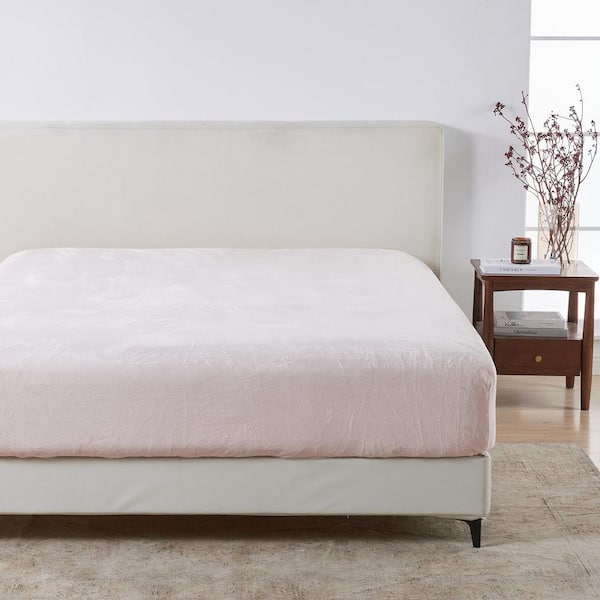 FRESHFOLDS Pink Ultra Soft Velvet Plush Polyester Fitted Sheet, California King