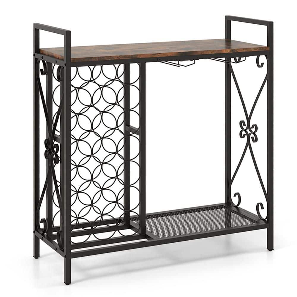 HONEY JOY 21-Bottle Freestanding Floor Wine Rack, Wooden Coffee