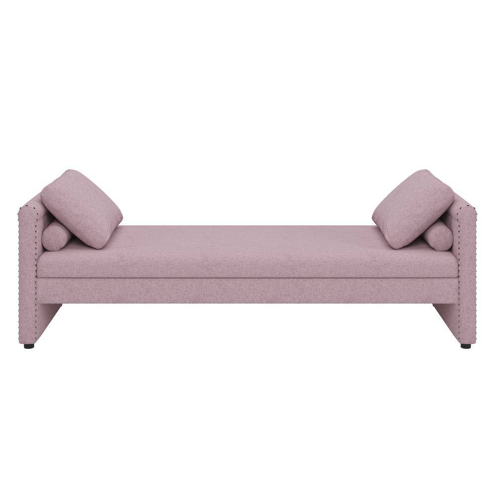Pink Linen Upholstered Chaise Lounge with Wood Frame