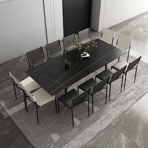 62.9'' to 94.4'' Black Stone Extendable Dining Table
