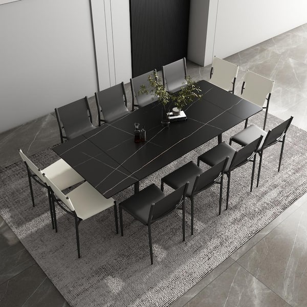 THE RIGHT PATH 62.9'' to 94.4'' Black Stone Extendable Dining Table