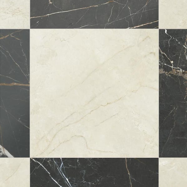 Reve Checker Beige with Noir 24 in. x 24 in. Porcelain Floor and Wall Tile (31.0 sq. ft. /Case)