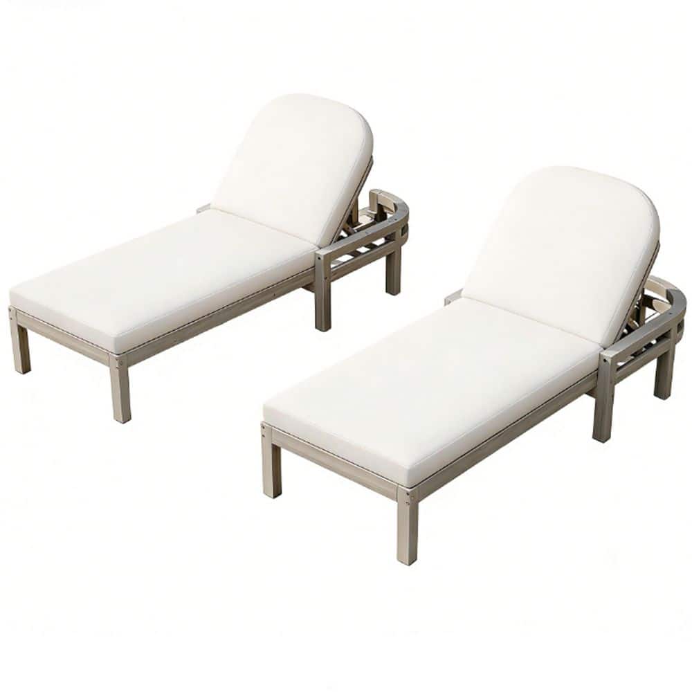 Gray Wood Outdoor Lounge Chair with Beige Cushions and Arched Backrest Set of 2 for Patio, Garden, Backyard price history on PriceWatchPro