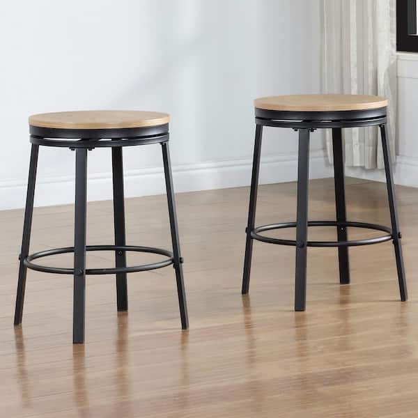 Magnolia Brown Wood Seat with Black Metal Frame Counter Stool (Set of 2)