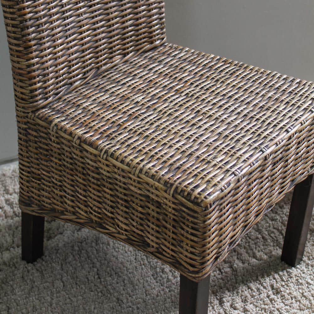 Elegant Exotic Java Rattan and Mahogany High Side Chair