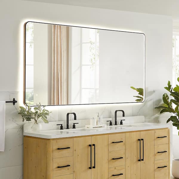 Dazzle 84 in.W x 42 in.H Rectangular Aluminum Framed LED Wall Mounted Bathroom Vanity Mirror in Matte Black