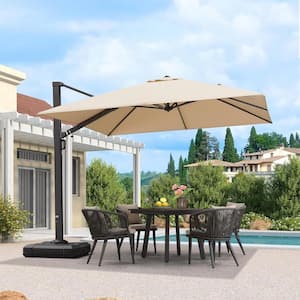 10 ft. Square Large Outdoor Aluminum Cantilever 360-Degree Rotation Patio Umbrella with Base, Beige