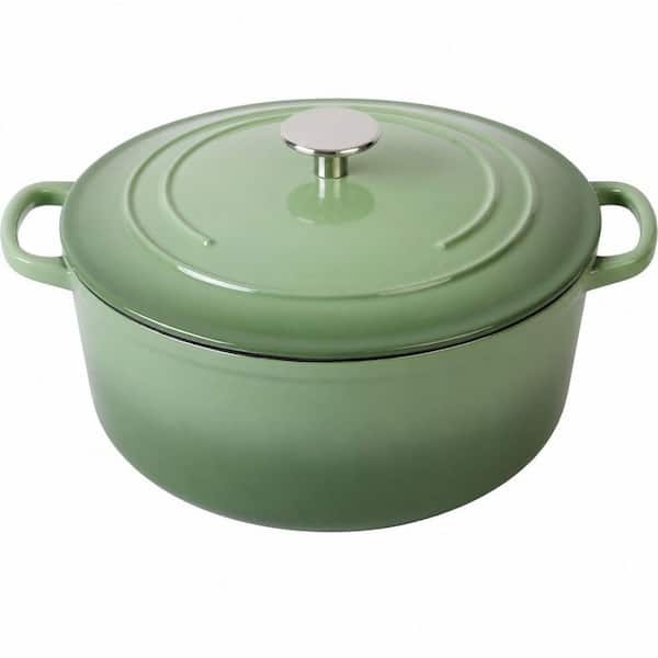 5.5 qt. Enameled Cast Iron Dutch Oven Pot With Lid in Green for Bread Baking, Cooking, Heat Distribution Evenly