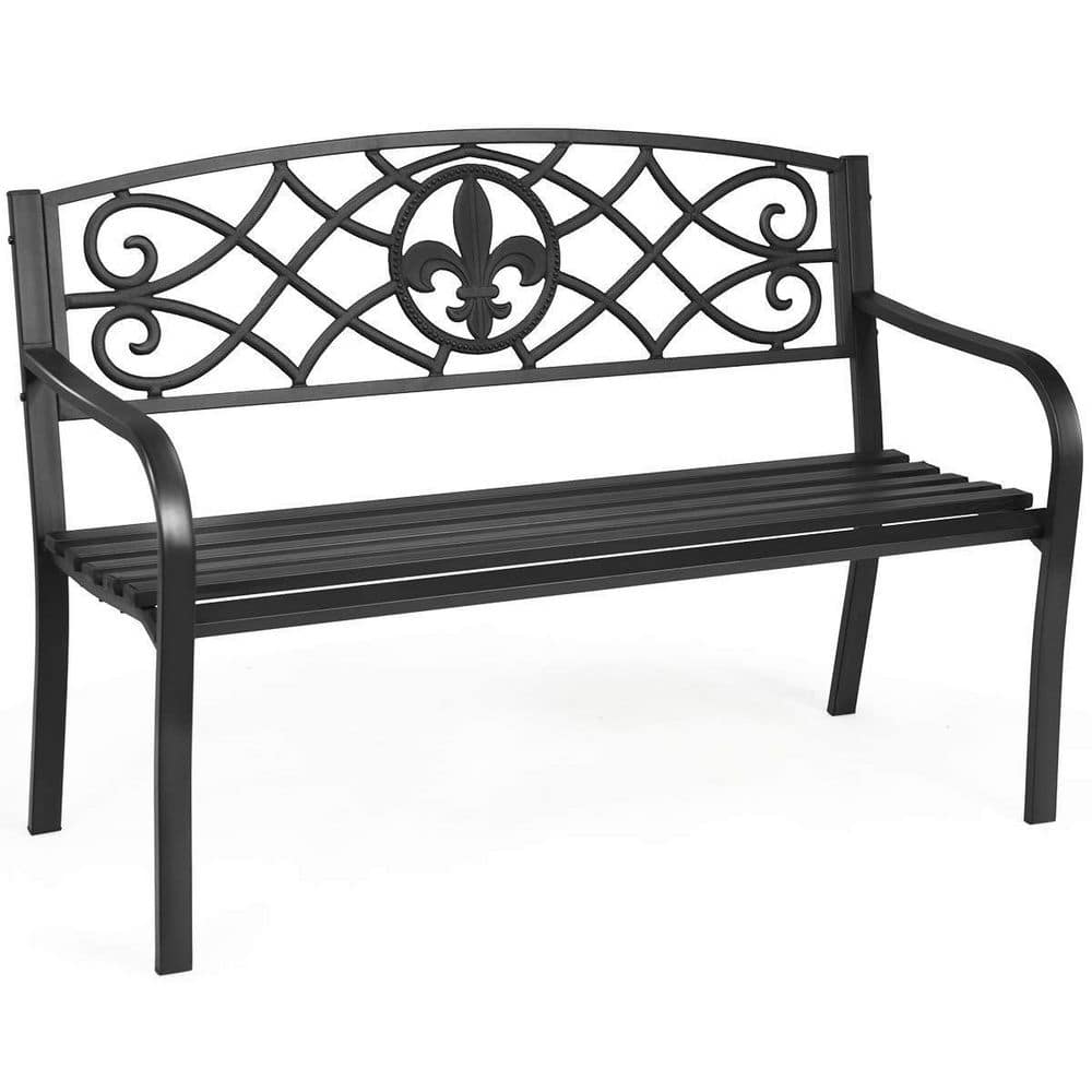 Alpulon 50.5 in. Black Metal Outdoor Bench ZY1C0358 - The Home Depot